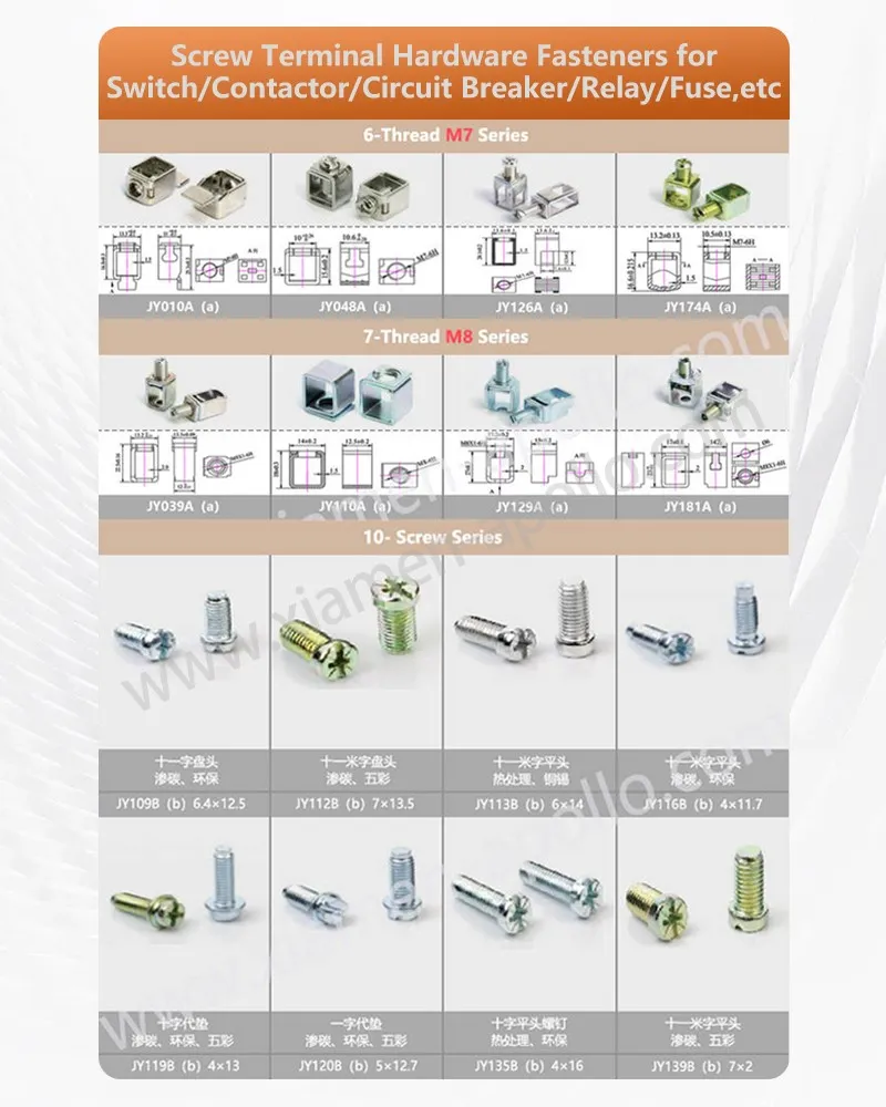 Screw Terminal Hardware Fasteners forSwitch/Contactor/Circuit Breaker/Relay/Fuse,etc Screw Terminal Hardware Fasteners forSwitch/Contactor/Circuit Breaker/Relay/Fuse,etc